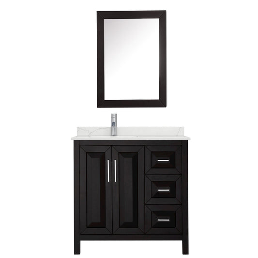 Wyndham Collection Daria 36" Single Bathroom Vanity in Dark Espresso, Giotto Quartz Countertop, Undermount Square Sink (1-Hole), Polished Chrome Trim, Medicine Cabinet