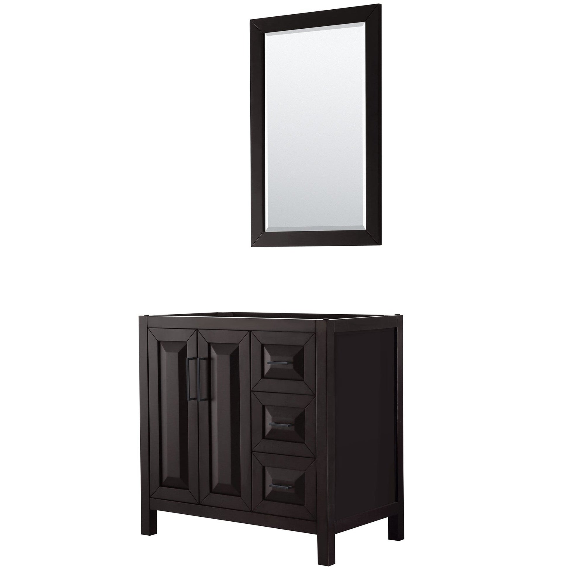 Wyndham Collection Daria 36" Single Bathroom Vanity in Dark Espresso, No Countertop, No Sink, Matte Black Trim, 24" Mirror