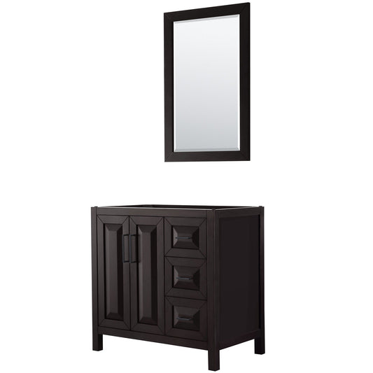 Wyndham Collection Daria 36" Single Bathroom Vanity in Dark Espresso, No Countertop, No Sink, Matte Black Trim, 24" Mirror