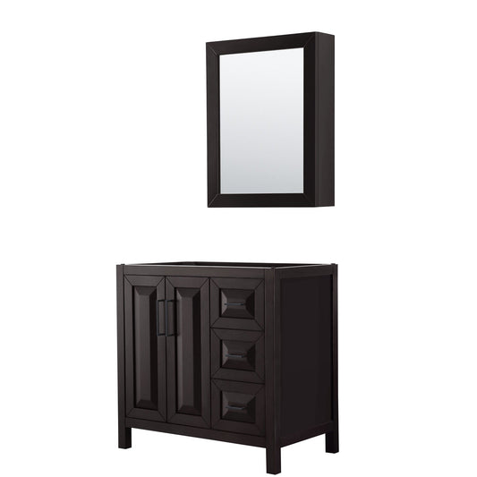 Wyndham Collection Daria 36" Single Bathroom Vanity in Dark Espresso, No Countertop, No Sink, Matte Black Trim, Medicine Cabinet