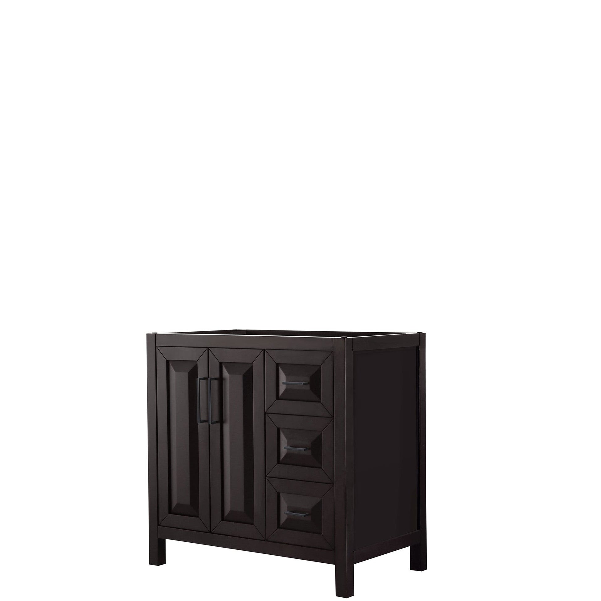 Wyndham Collection Daria 36" Single Bathroom Vanity in Dark Espresso, No Countertop, No Sink, Matte Black Trim