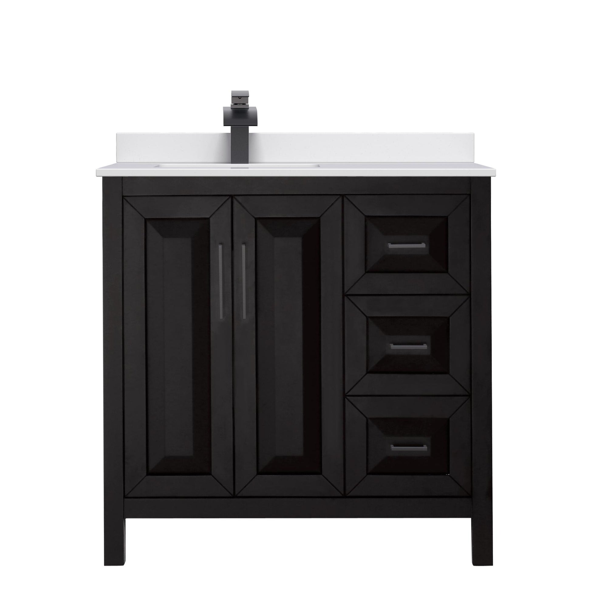Wyndham Collection Daria 36" Single Bathroom Vanity in Dark Espresso, White Cultured Marble Countertop, Undermount Square Sink (1-Hole), Matte Black Trim