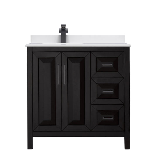 Wyndham Collection Daria 36" Single Bathroom Vanity in Dark Espresso, White Cultured Marble Countertop, Undermount Square Sink (1-Hole), Matte Black Trim