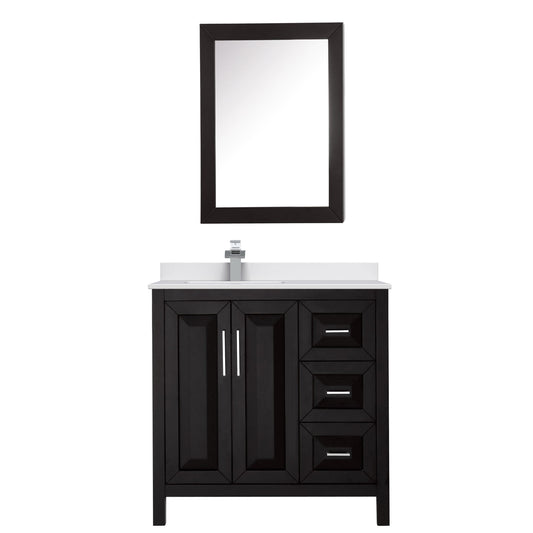 Wyndham Collection Daria 36" Single Bathroom Vanity in Dark Espresso, White Cultured Marble Countertop, Undermount Square Sink (1-Hole), Polished Chrome Trim, Medicine Cabinet