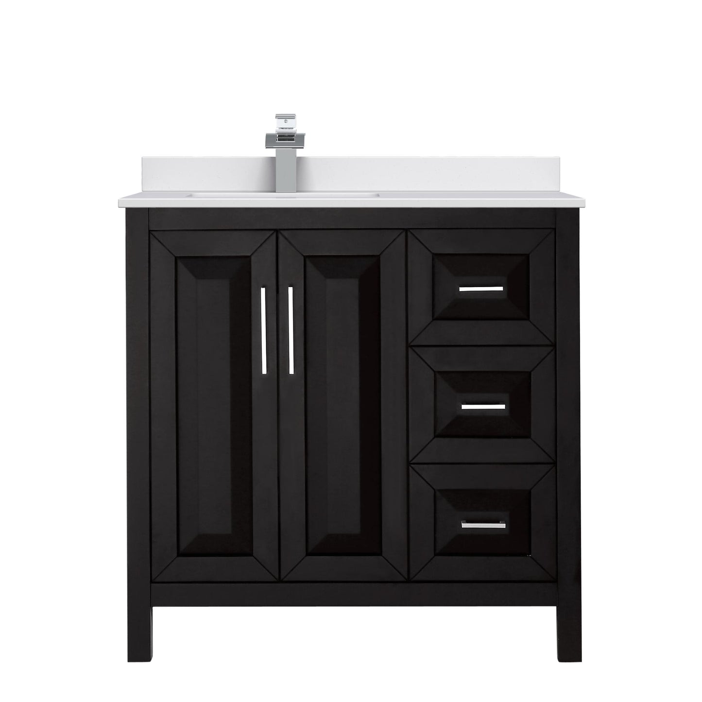 Wyndham Collection Daria 36" Single Bathroom Vanity in Dark Espresso, White Cultured Marble Countertop, Undermount Square Sink (1-Hole), Polished Chrome Trim