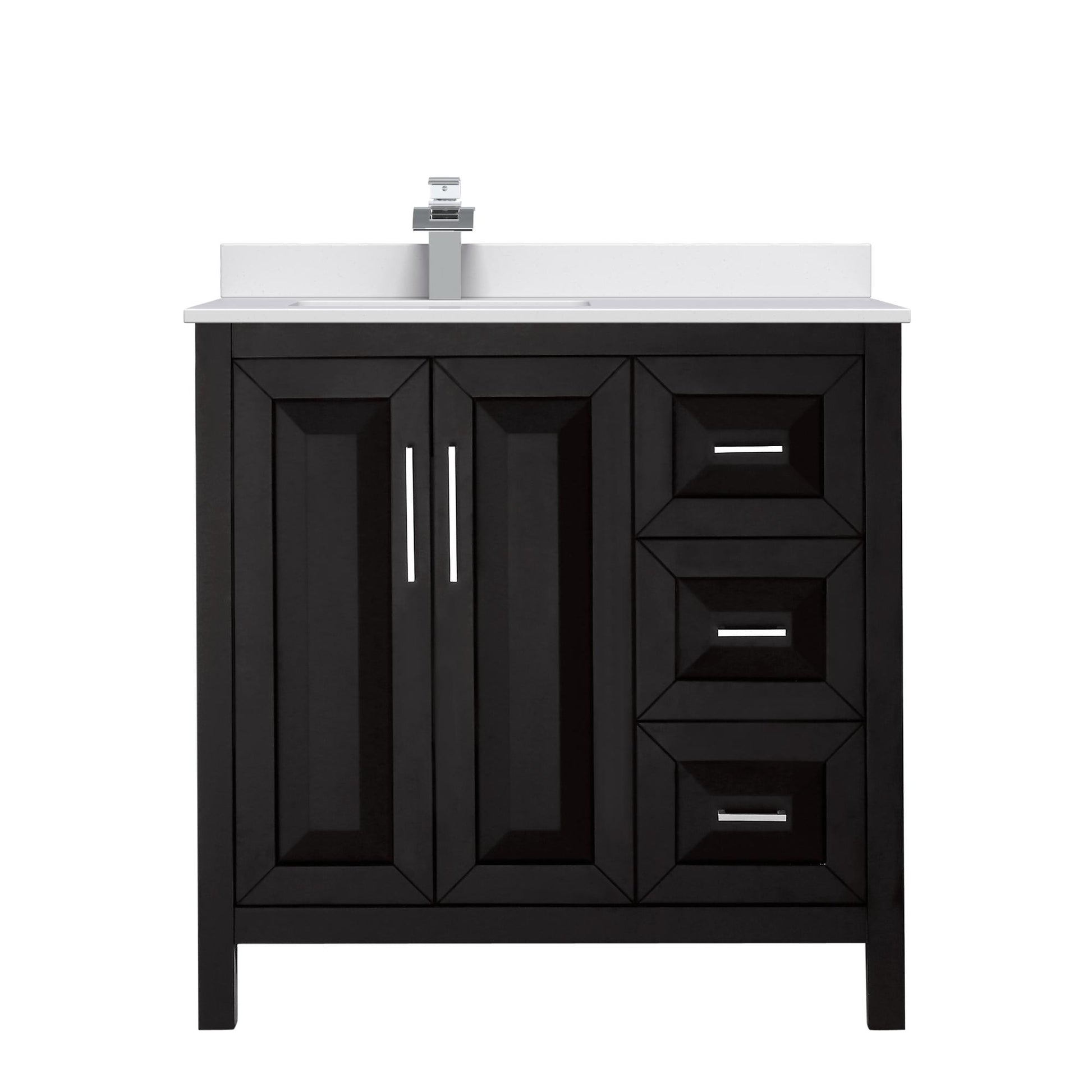 Wyndham Collection Daria 36" Single Bathroom Vanity in Dark Espresso, White Cultured Marble Countertop, Undermount Square Sink (1-Hole), Polished Chrome Trim