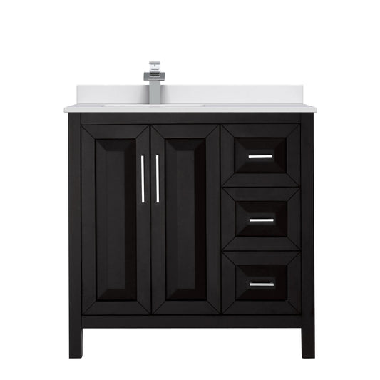 Wyndham Collection Daria 36" Single Bathroom Vanity in Dark Espresso, White Cultured Marble Countertop, Undermount Square Sink (1-Hole), Polished Chrome Trim