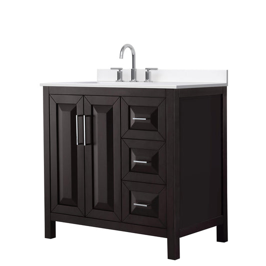 Wyndham Collection Daria 36" Single Bathroom Vanity in Dark Espresso, White Cultured Marble Countertop, Undermount Square Sink (3-Hole), Polished Chrome Trim