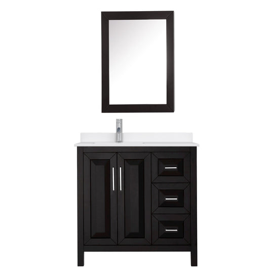 Wyndham Collection Daria 36" Single Bathroom Vanity in Dark Espresso, White Quartz Countertop, Undermount Square Sink (1-Hole), Polished Chrome Trim, Medicine Cabinet