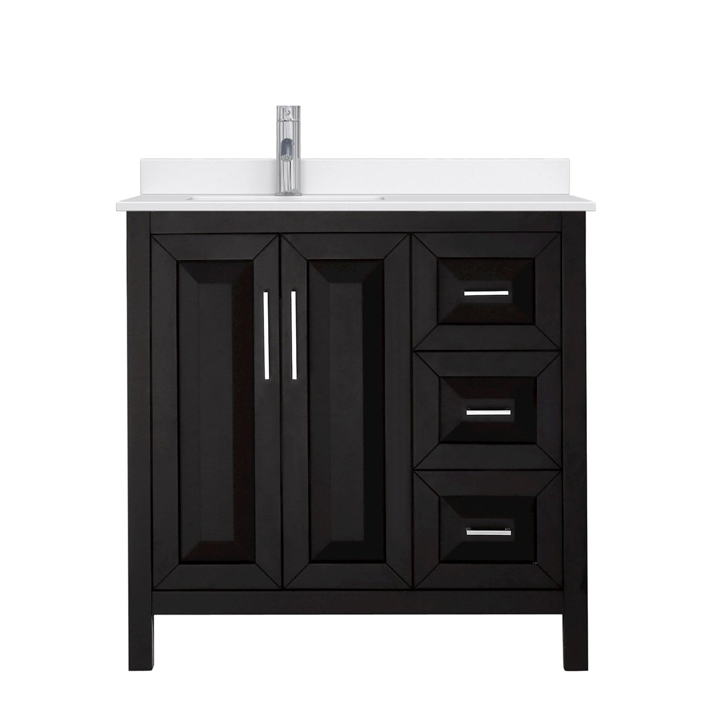 Wyndham Collection Daria 36" Single Bathroom Vanity in Dark Espresso, White Quartz Countertop, Undermount Square Sink (1-Hole), Polished Chrome Trim
