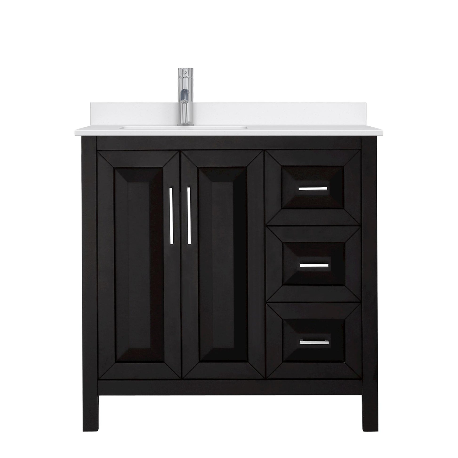 Wyndham Collection Daria 36" Single Bathroom Vanity in Dark Espresso, White Quartz Countertop, Undermount Square Sink (1-Hole), Polished Chrome Trim