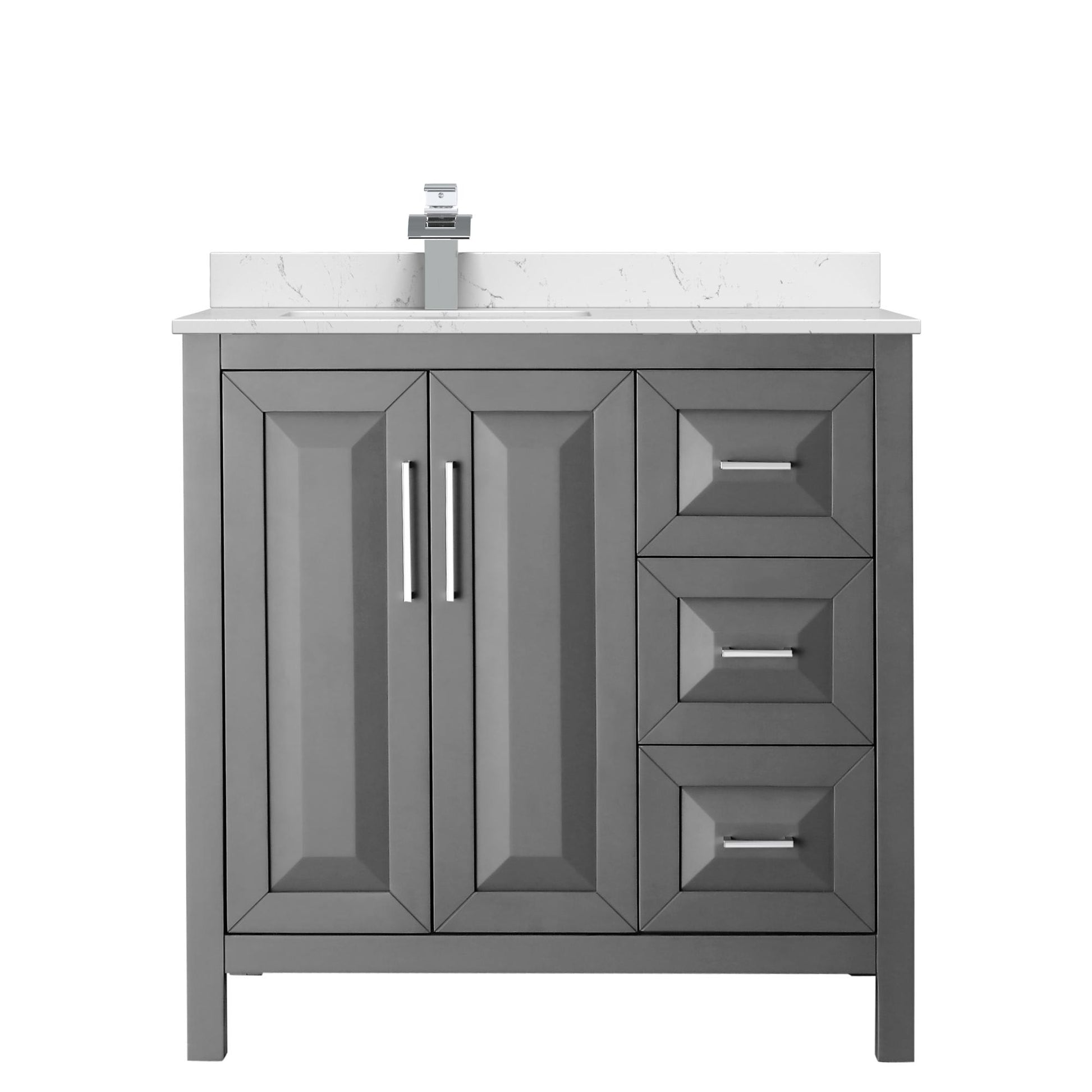 Wyndham Collection Daria 36" Single Bathroom Vanity in Dark Gray, Carrara Cultured Marble Countertop, Undermount Square Sink (1-Hole), Polished Chrome Trim