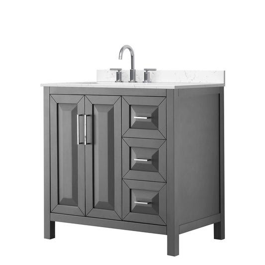 Wyndham Collection Daria 36" Single Bathroom Vanity in Dark Gray, Carrara Cultured Marble Countertop, Undermount Square Sink (3-Hole), Polished Chrome Trim