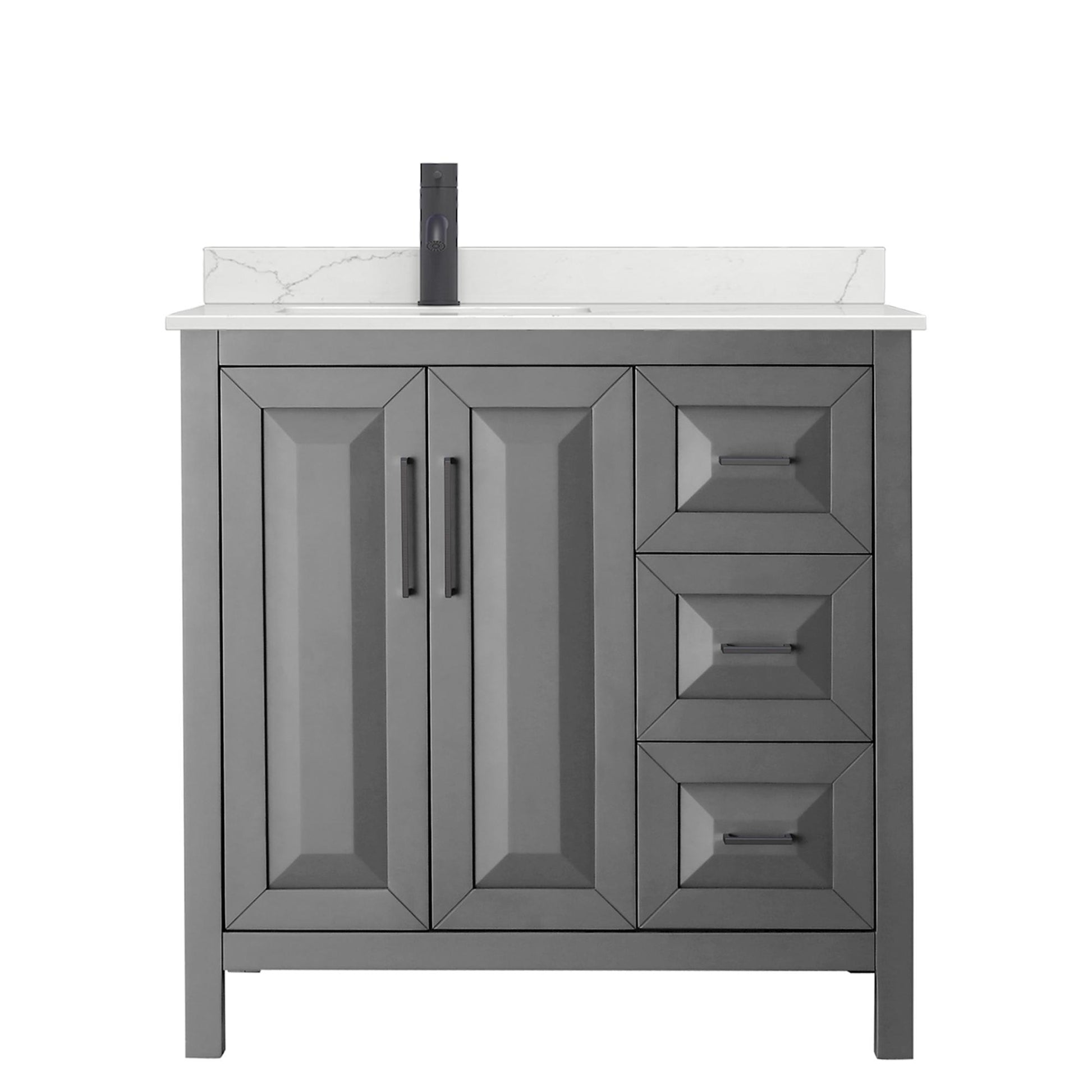 Wyndham Collection Daria 36" Single Bathroom Vanity in Dark Gray, Giotto Quartz Countertop, Undermount Square Sink (1-Hole), Matte Black Trim