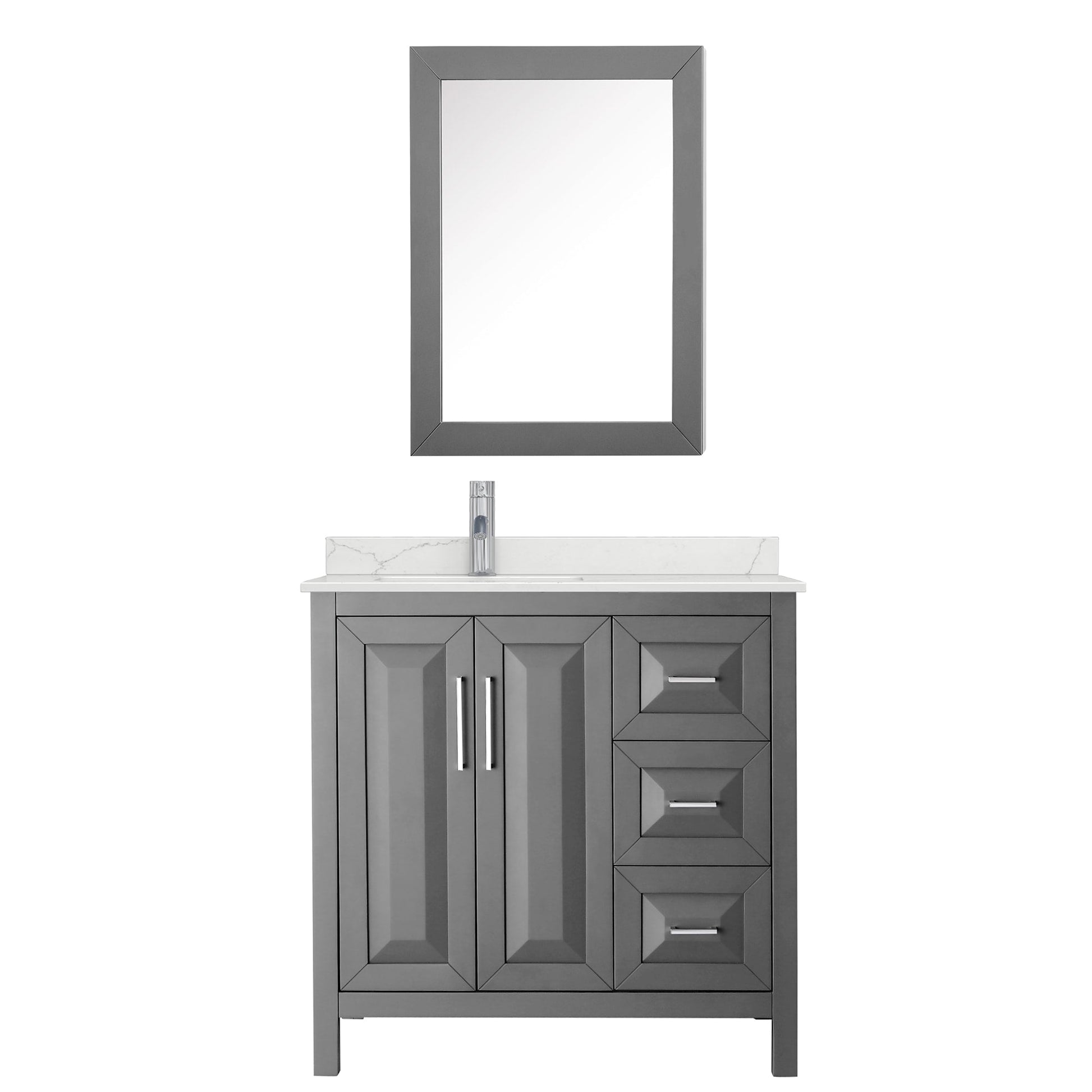 Wyndham Collection Daria 36" Single Bathroom Vanity in Dark Gray, Giotto Quartz Countertop, Undermount Square Sink (1-Hole), Polished Chrome Trim, Medicine Cabinet