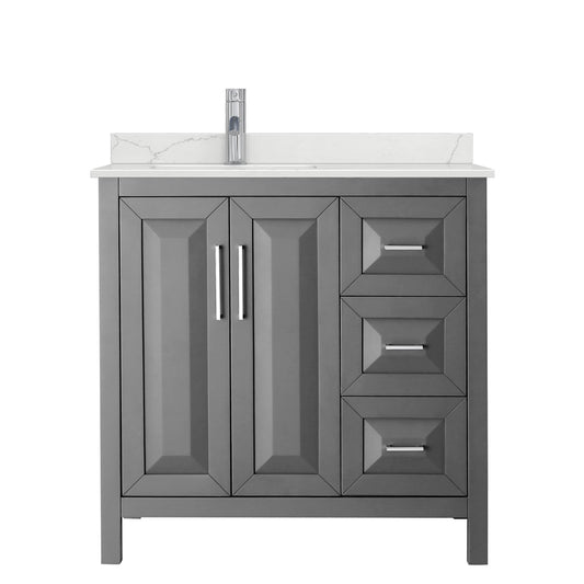 Wyndham Collection Daria 36" Single Bathroom Vanity in Dark Gray, Giotto Quartz Countertop, Undermount Square Sink (1-Hole), Polished Chrome Trim