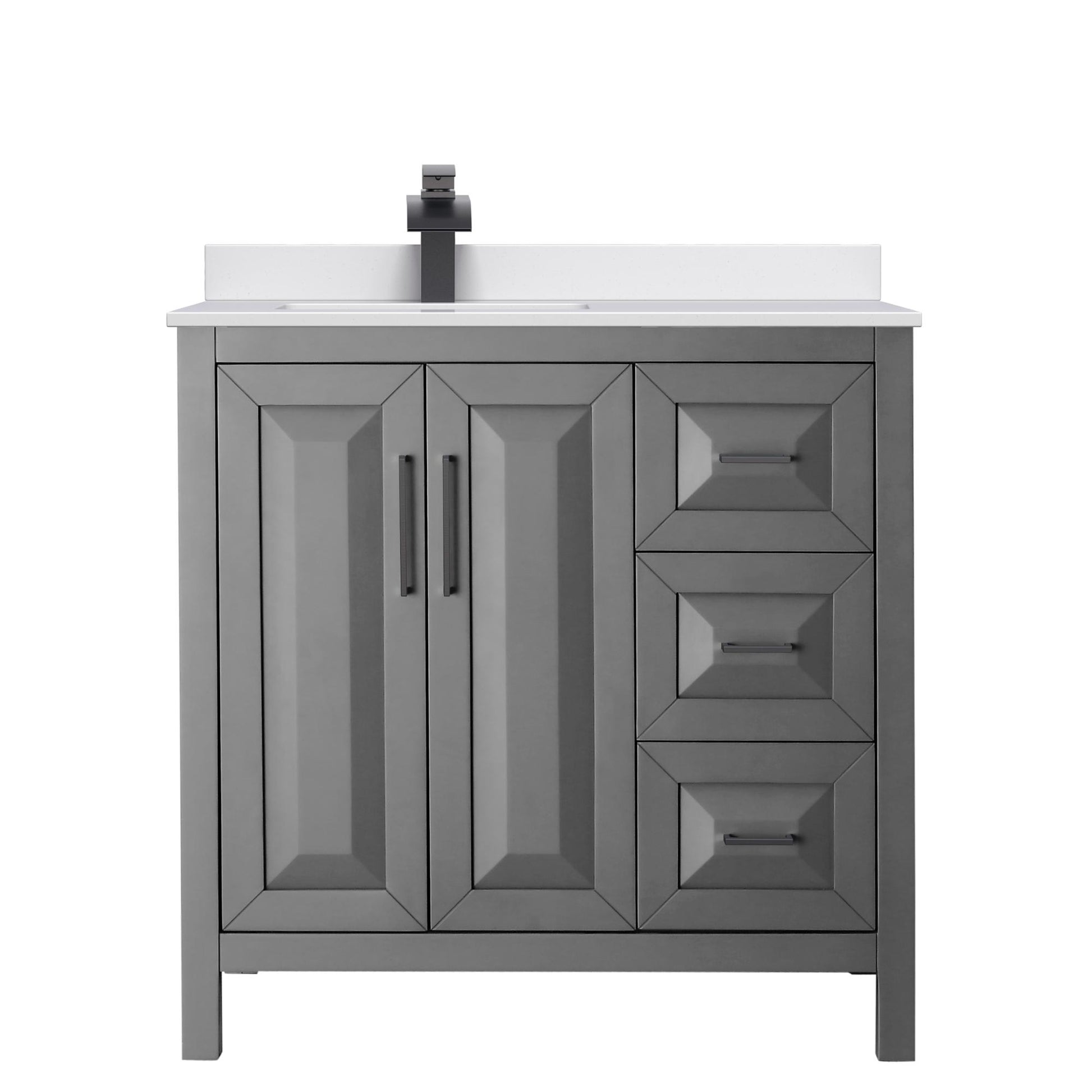 Wyndham Collection Daria 36" Single Bathroom Vanity in Dark Gray, White Cultured Marble Countertop, Undermount Square Sink (1-Hole), Matte Black Trim
