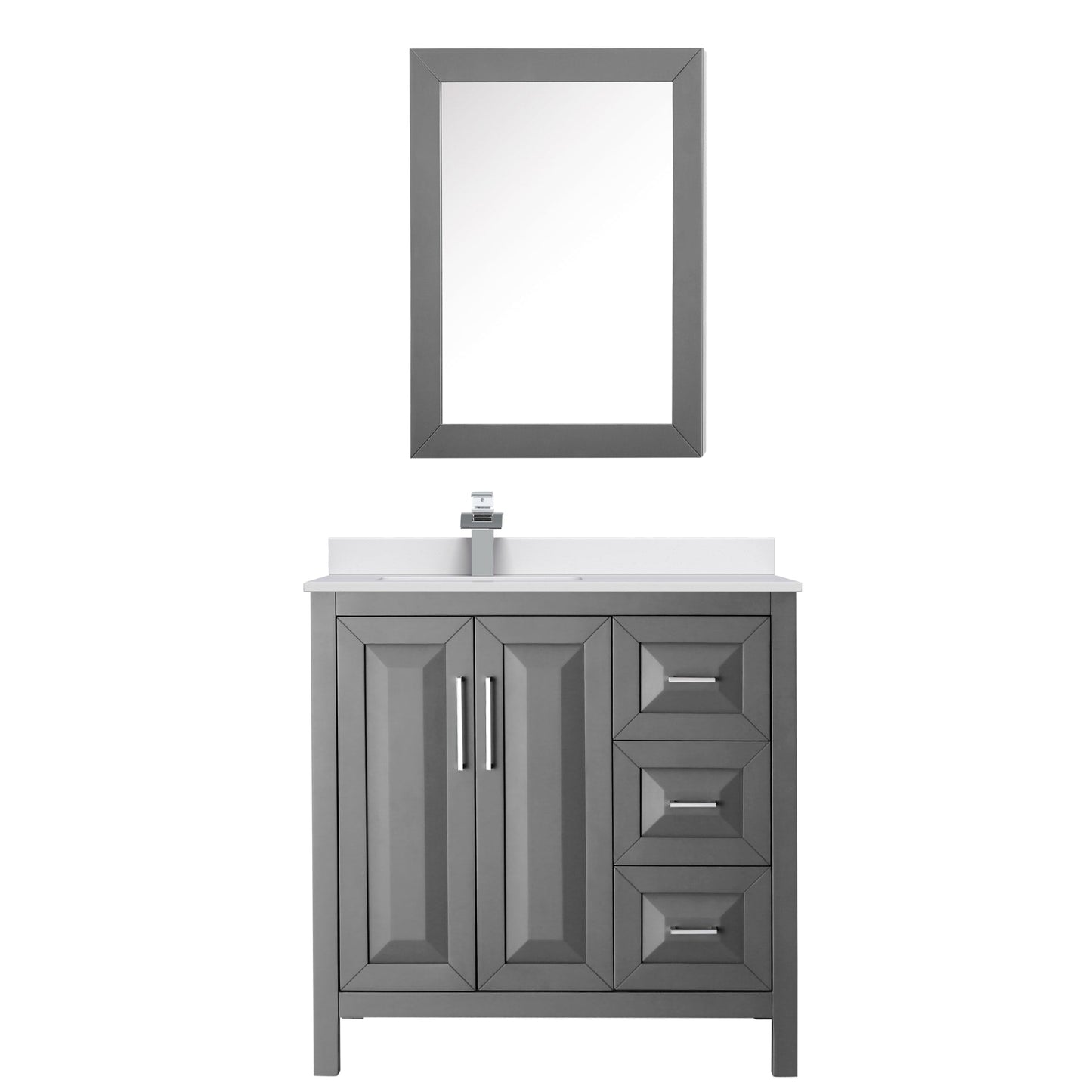 Wyndham Collection Daria 36" Single Bathroom Vanity in Dark Gray, White Cultured Marble Countertop, Undermount Square Sink (1-Hole), Polished Chrome Trim, Medicine Cabinet