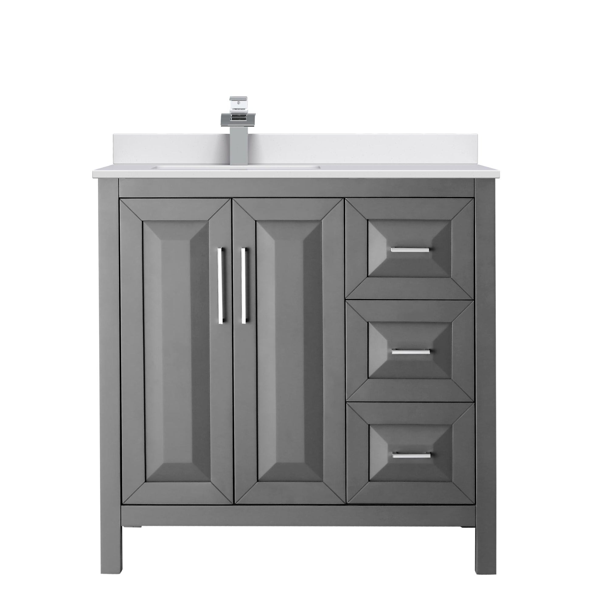 Wyndham Collection Daria 36" Single Bathroom Vanity in Dark Gray, White Cultured Marble Countertop, Undermount Square Sink (1-Hole), Polished Chrome Trim