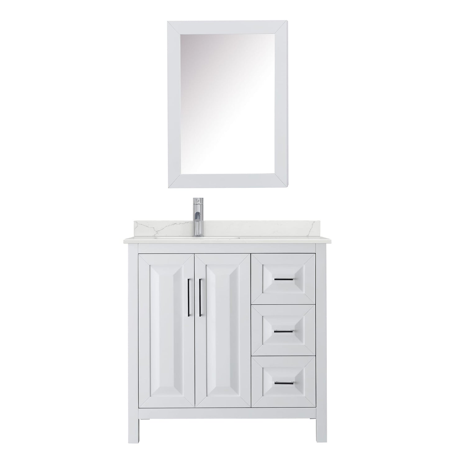 Wyndham Collection Daria 36" Single Bathroom Vanity in White, Giotto Quartz Countertop, Undermount Square Sink (1-Hole), Polished Chrome Trim, Medicine Cabinet