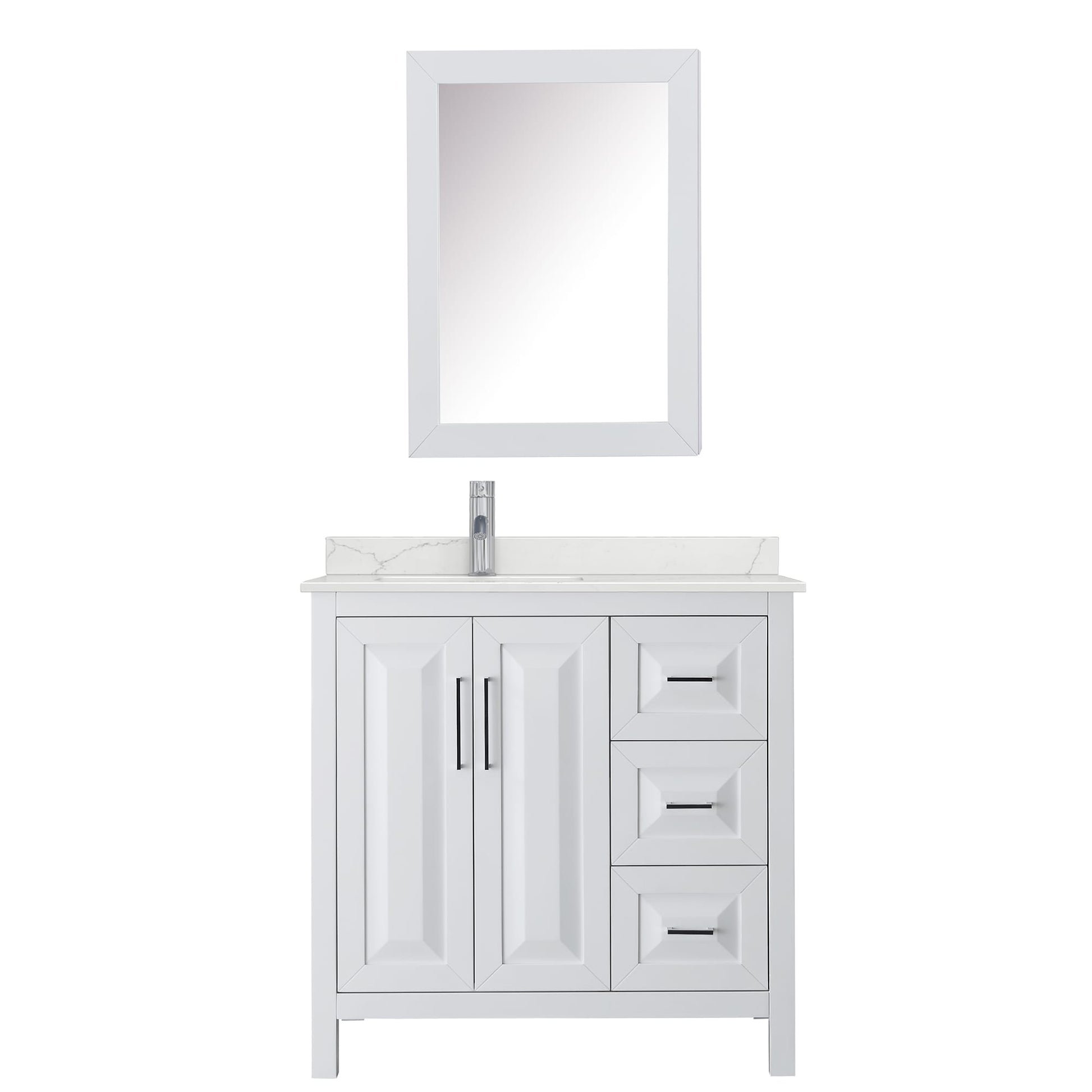 Wyndham Collection Daria 36" Single Bathroom Vanity in White, Giotto Quartz Countertop, Undermount Square Sink (1-Hole), Polished Chrome Trim, Medicine Cabinet