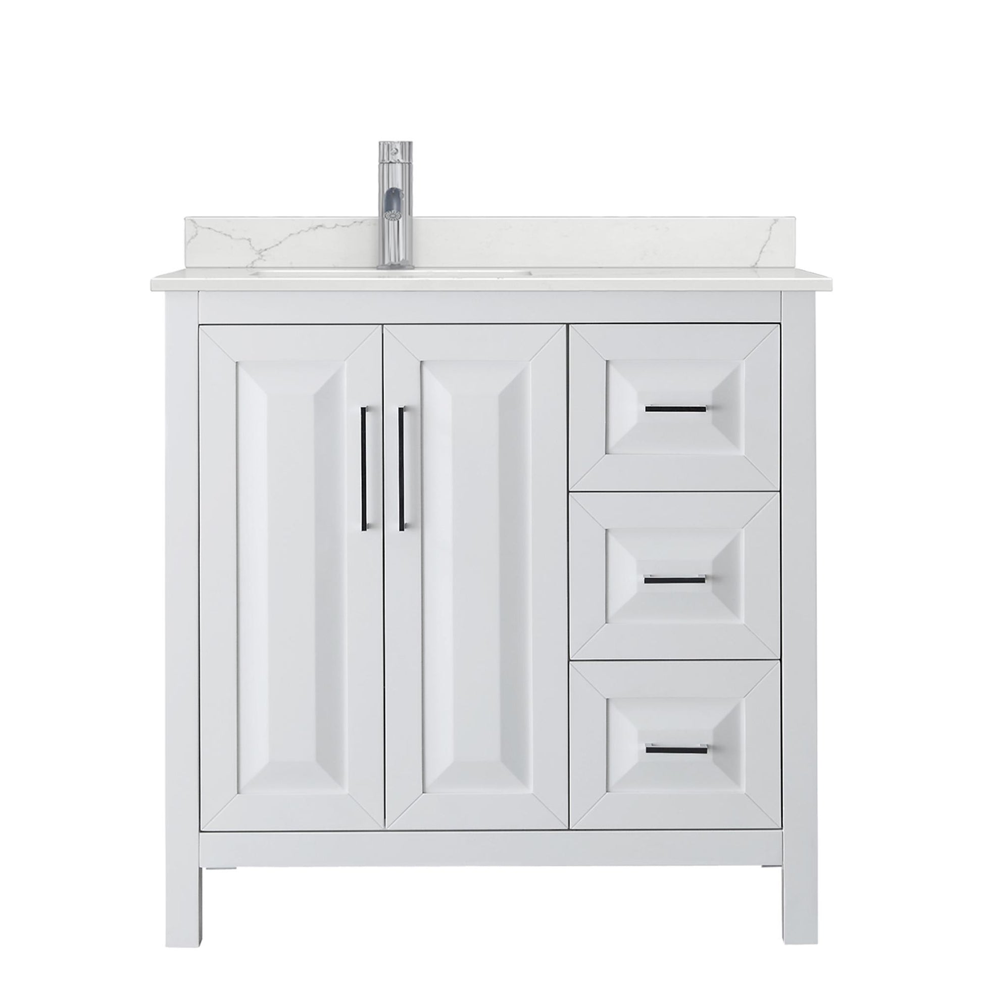 Wyndham Collection Daria 36" Single Bathroom Vanity in White, Giotto Quartz Countertop, Undermount Square Sink (1-Hole), Polished Chrome Trim