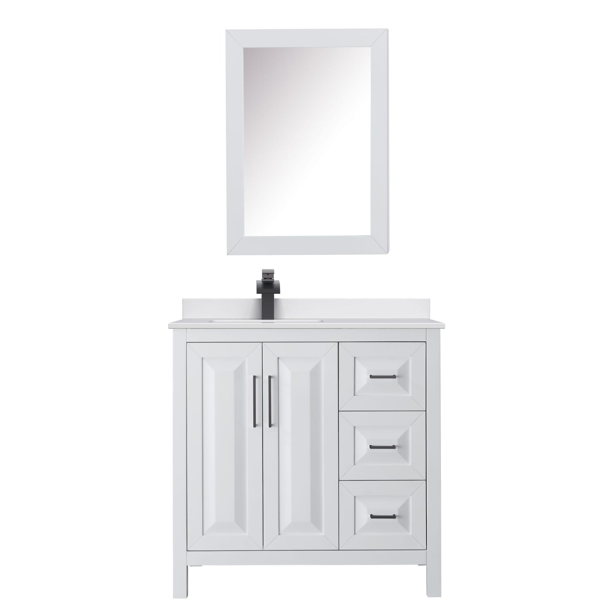 Wyndham Collection Daria 36" Single Bathroom Vanity in White, White Cultured Marble Countertop, Undermount Square Sink (1-Hole), Matte Black Trim, Medicine Cabinet