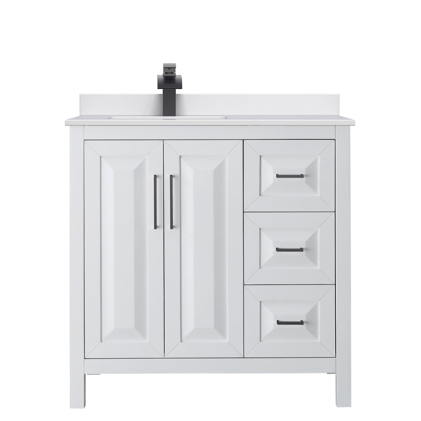 Wyndham Collection Daria 36" Single Bathroom Vanity in White, White Cultured Marble Countertop, Undermount Square Sink (1-Hole), Matte Black Trim