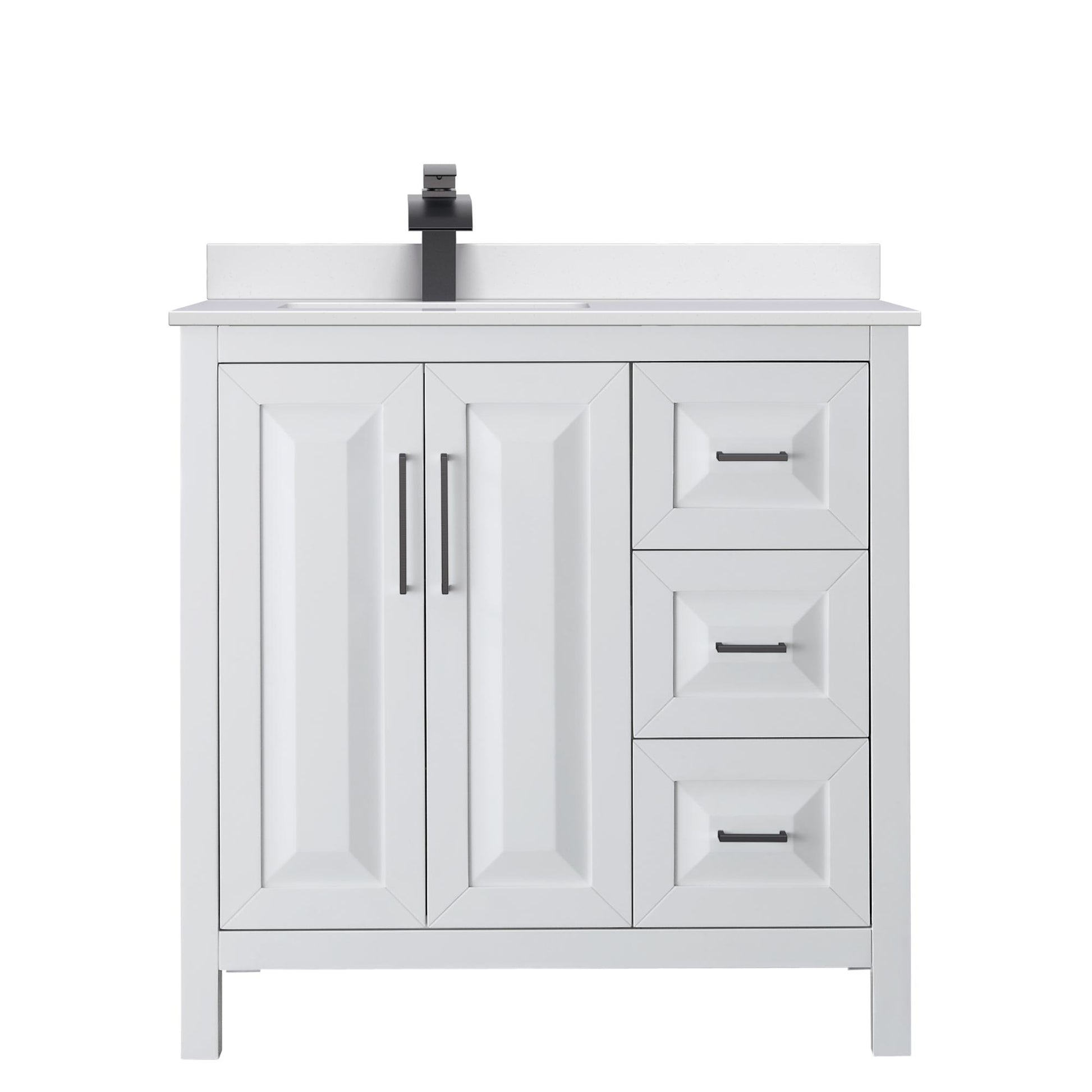 Wyndham Collection Daria 36" Single Bathroom Vanity in White, White Cultured Marble Countertop, Undermount Square Sink (1-Hole), Matte Black Trim
