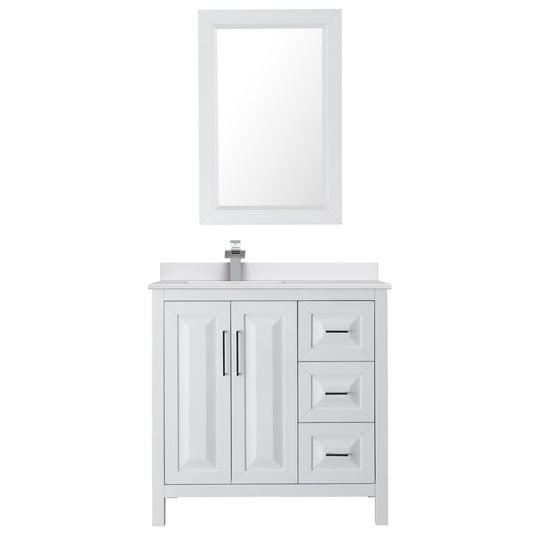 Wyndham Collection Daria 36" Single Bathroom Vanity in White, White Cultured Marble Countertop, Undermount Square Sink (1-Hole), Polished Chrome Trim, 24" Mirror
