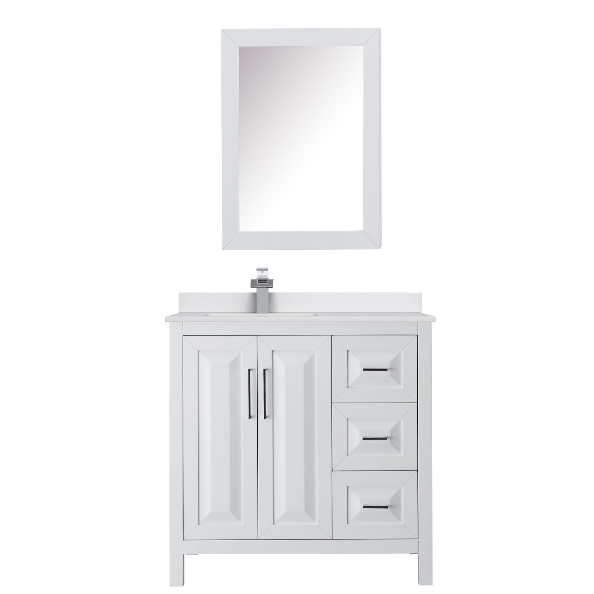 Wyndham Collection Daria 36" Single Bathroom Vanity in White, White Cultured Marble Countertop, Undermount Square Sink (1-Hole), Polished Chrome Trim, Medicine Cabinet