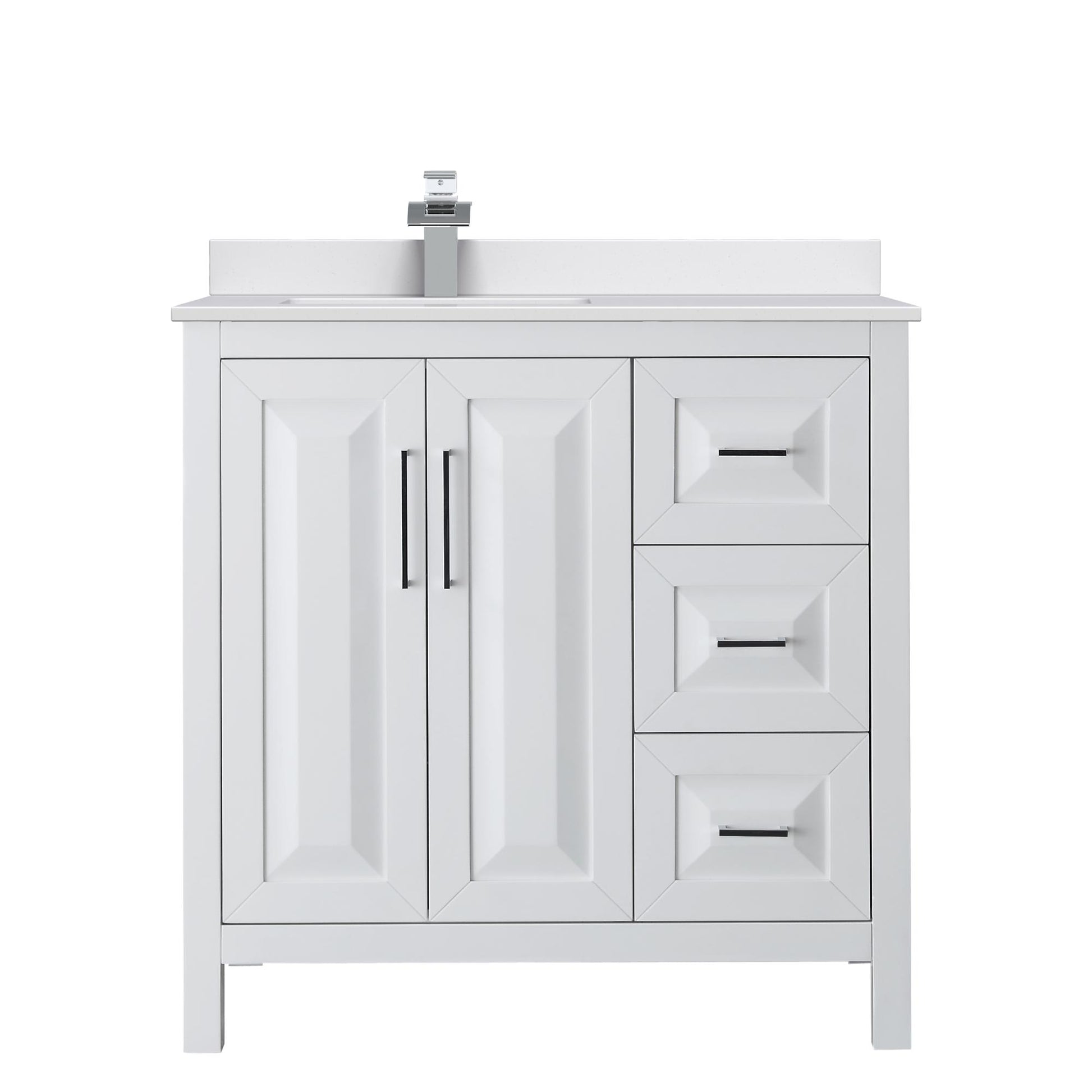 Wyndham Collection Daria 36" Single Bathroom Vanity in White, White Cultured Marble Countertop, Undermount Square Sink (1-Hole), Polished Chrome Trim