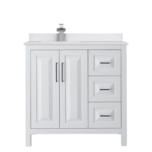 Wyndham Collection Daria 36" Single Bathroom Vanity in White, White Cultured Marble Countertop, Undermount Square Sink (1-Hole), Polished Chrome Trim