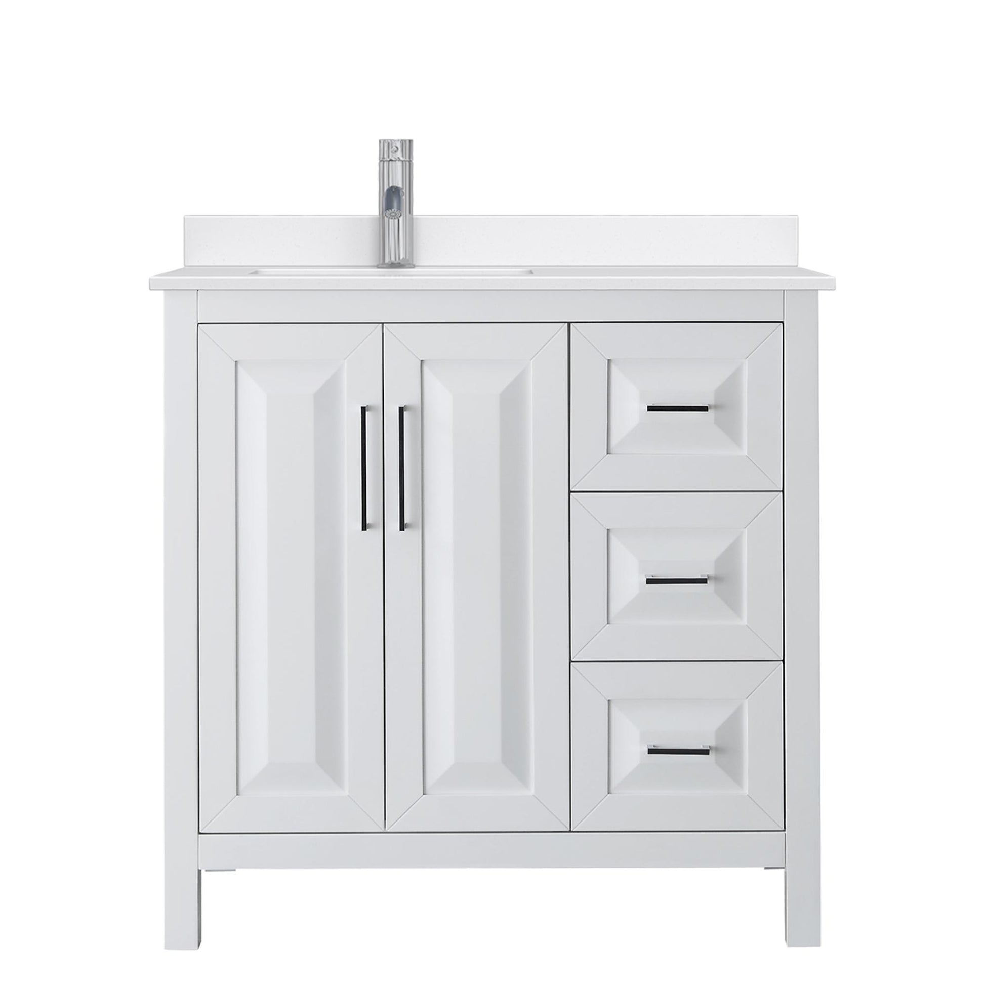 Wyndham Collection Daria 36" Single Bathroom Vanity in White, White Quartz Countertop, Undermount Square Sink (1-Hole), Polished Chrome Trim