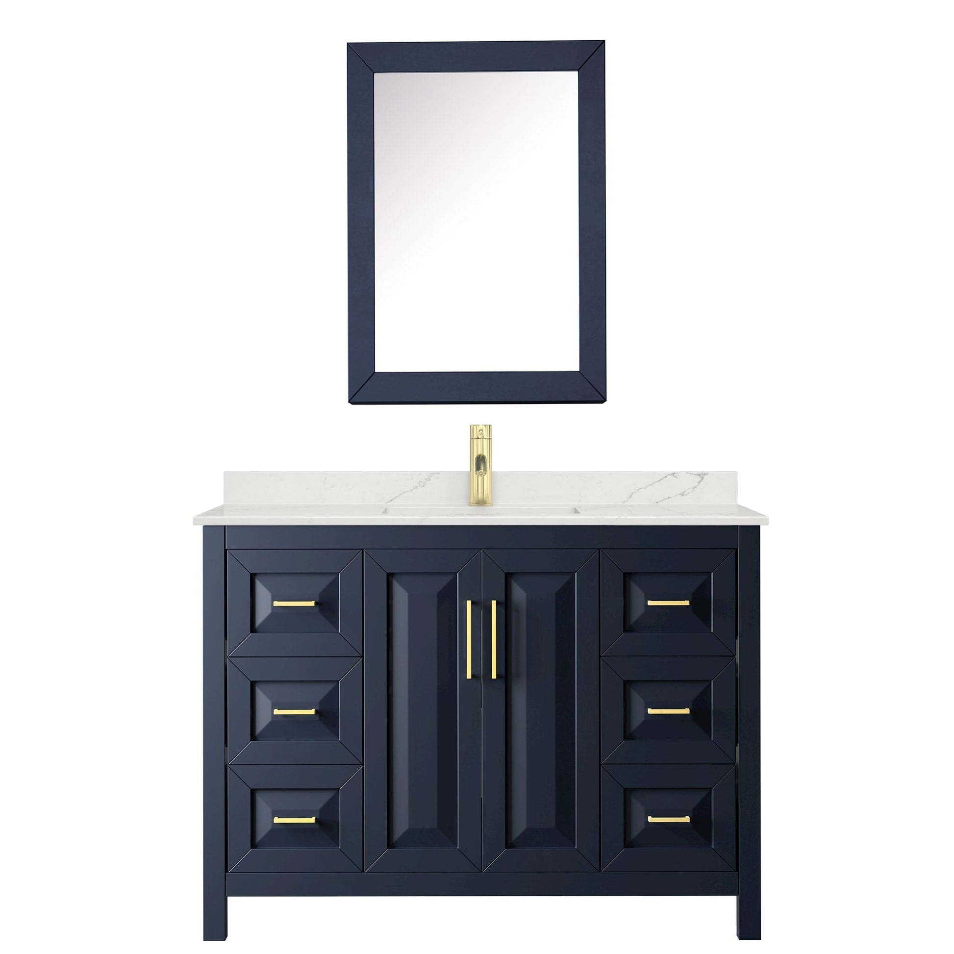 Wyndham Collection Daria 48" Single Bathroom Vanity in Dark Blue, Giotto Quartz Countertop, Undermount Square Sink (1-Hole), Brushed Gold Trim, Medicine Cabinet