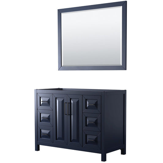 Wyndham Collection Daria 48" Single Bathroom Vanity in Dark Blue, No Countertop, No Sink, Matte Black Trim, 46" Mirror