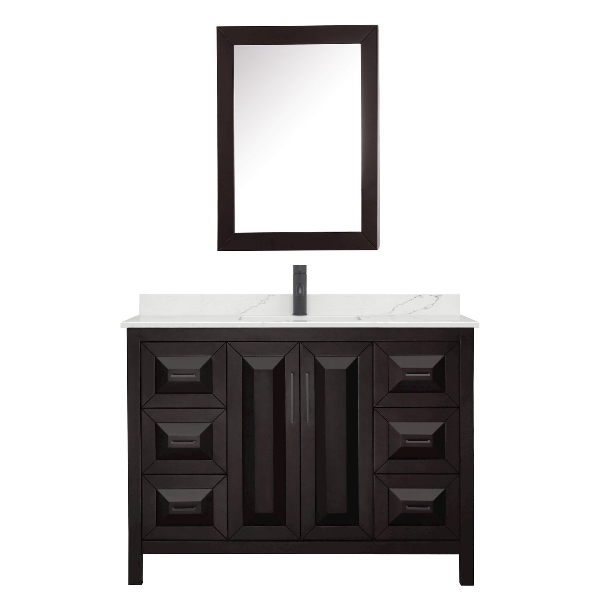 Wyndham Collection Daria 48" Single Bathroom Vanity in Dark Espresso, Giotto Quartz Countertop, Undermount Square Sink (1-Hole), Matte Black Trim, Medicine Cabinet