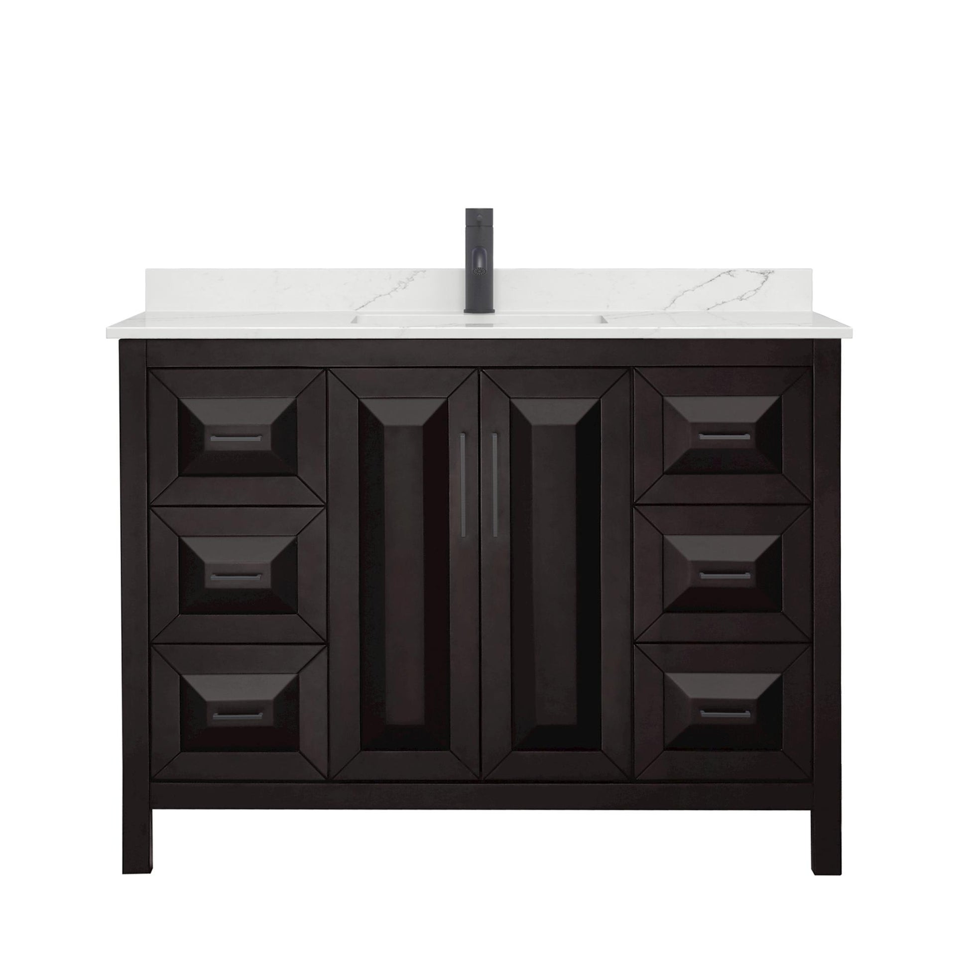 Wyndham Collection Daria 48" Single Bathroom Vanity in Dark Espresso, Giotto Quartz Countertop, Undermount Square Sink (1-Hole), Matte Black Trim