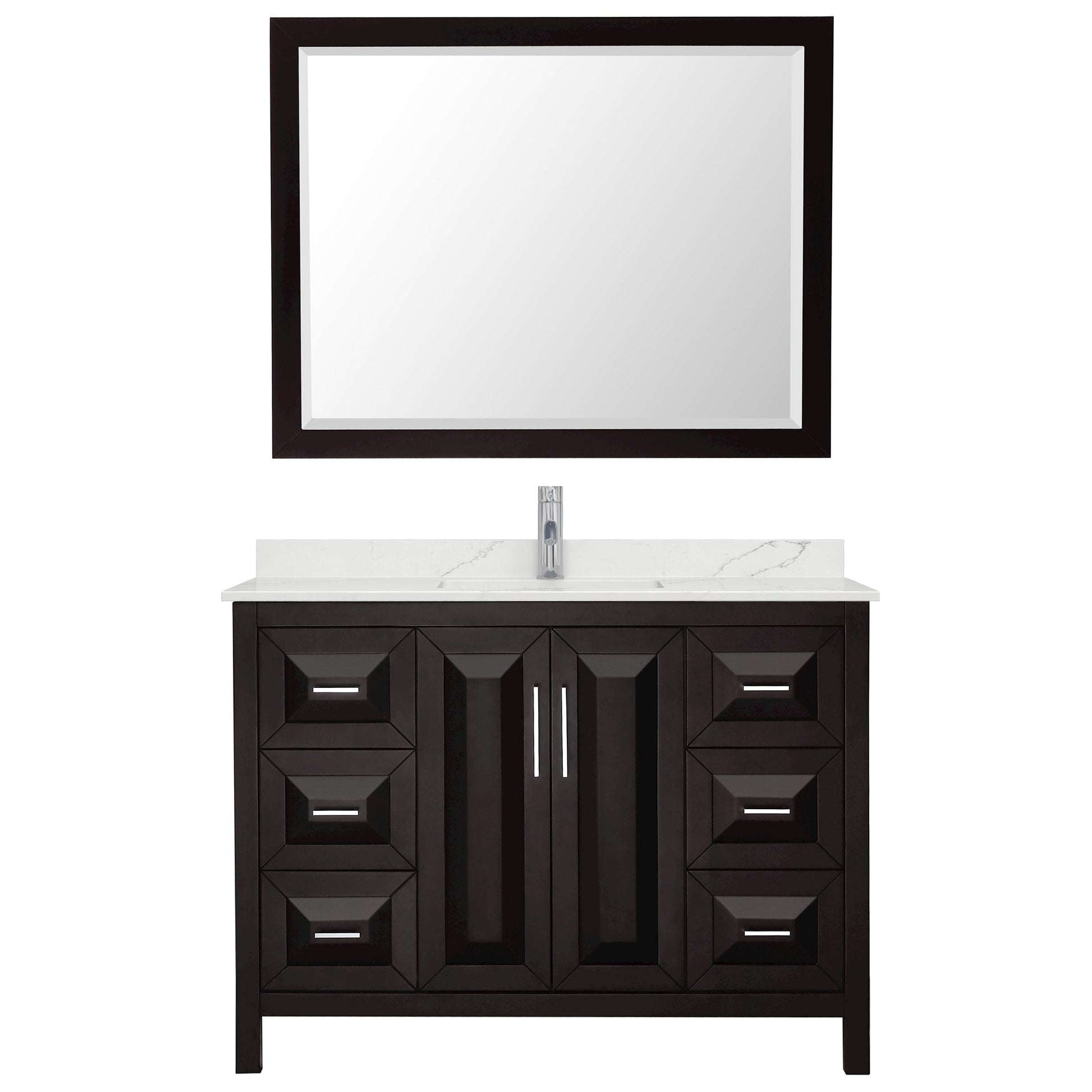 Wyndham Collection Daria 48" Single Bathroom Vanity in Dark Espresso, Giotto Quartz Countertop, Undermount Square Sink (1-Hole), Polished Chrome Trim, 46" Mirror