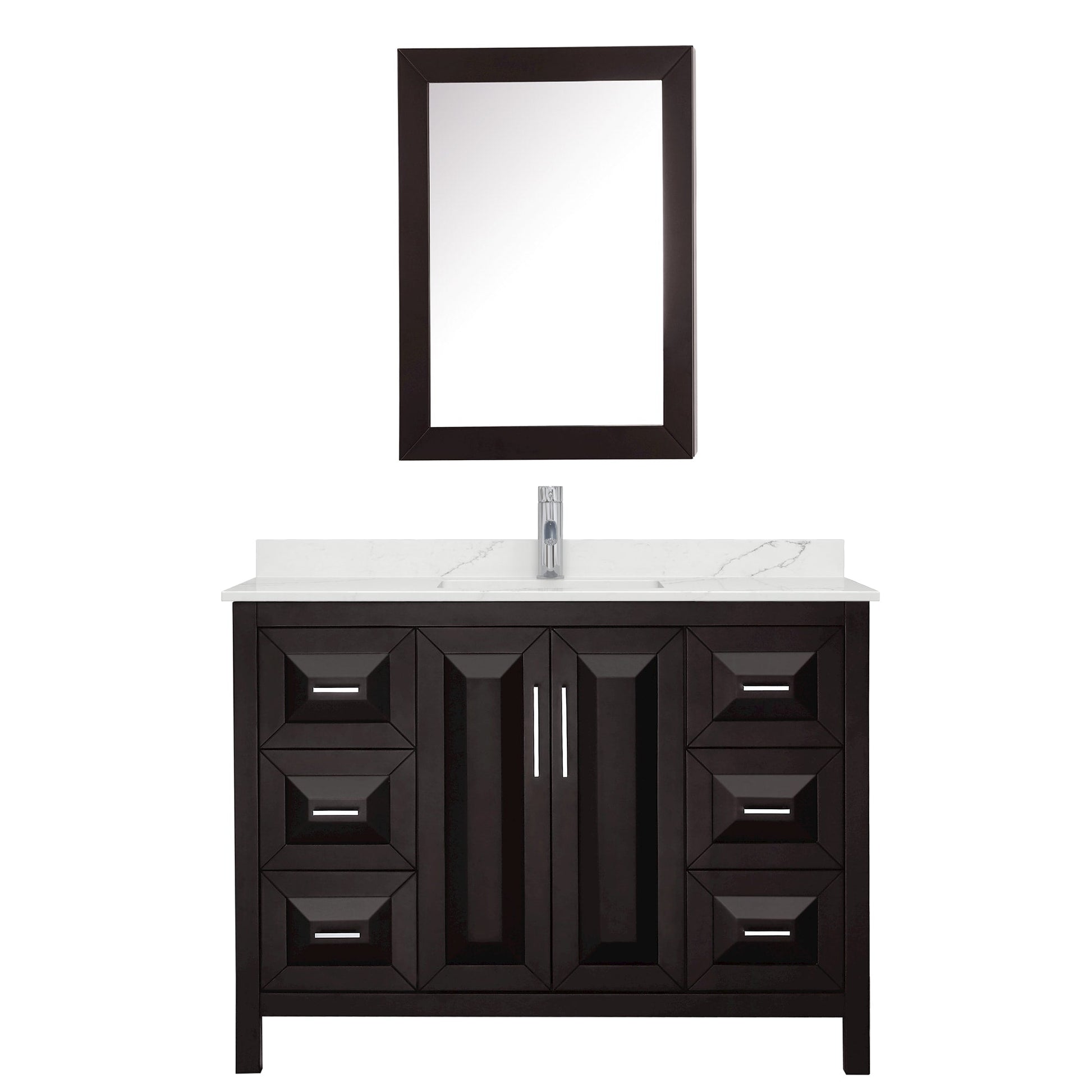 Wyndham Collection Daria 48" Single Bathroom Vanity in Dark Espresso, Giotto Quartz Countertop, Undermount Square Sink (1-Hole), Polished Chrome Trim, Medicine Cabinet