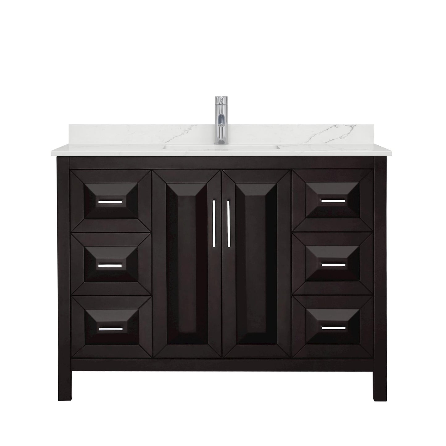 Wyndham Collection Daria 48" Single Bathroom Vanity in Dark Espresso, Giotto Quartz Countertop, Undermount Square Sink (1-Hole), Polished Chrome Trim