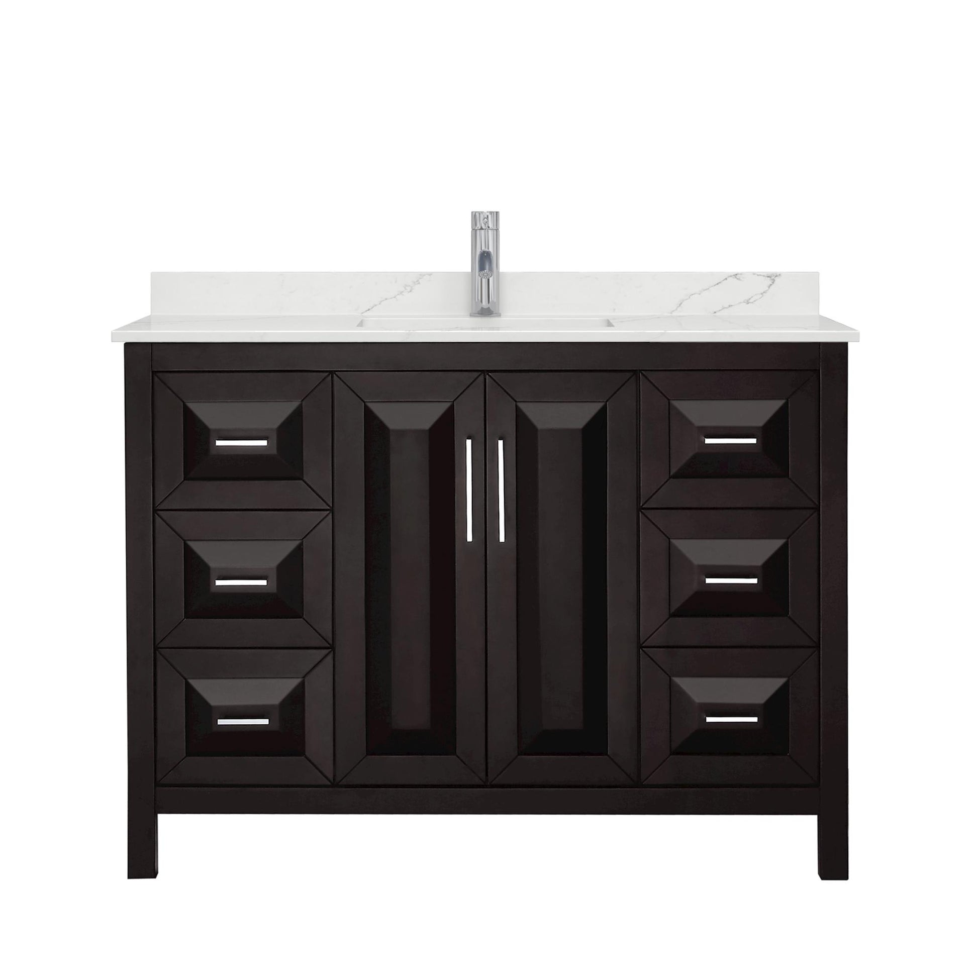 Wyndham Collection Daria 48" Single Bathroom Vanity in Dark Espresso, Giotto Quartz Countertop, Undermount Square Sink (1-Hole), Polished Chrome Trim