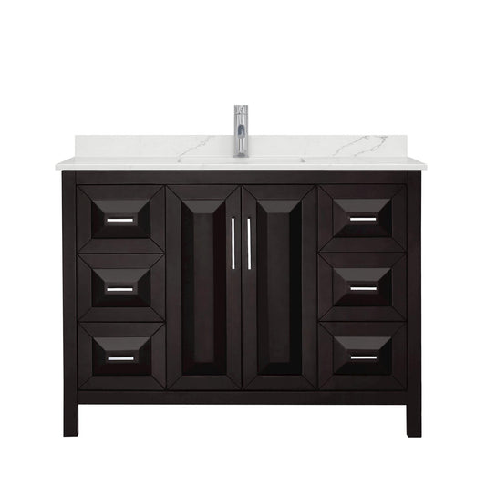 Wyndham Collection Daria 48" Single Bathroom Vanity in Dark Espresso, Giotto Quartz Countertop, Undermount Square Sink (1-Hole), Polished Chrome Trim