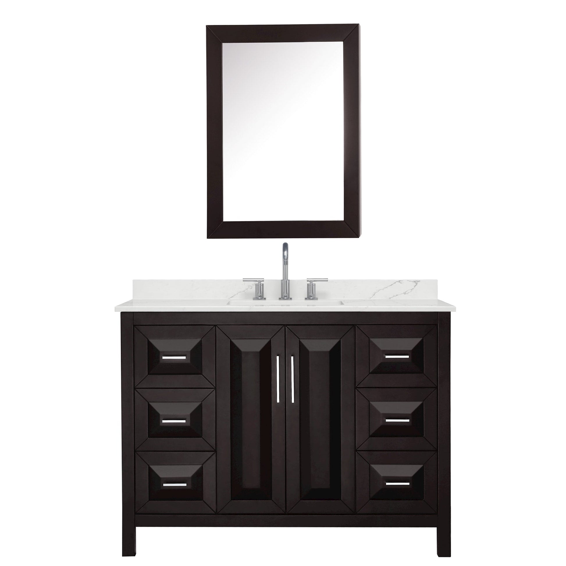 Wyndham Collection Daria 48" Single Bathroom Vanity in Dark Espresso, Giotto Quartz Countertop, Undermount Square Sink (3-Hole), Polished Chrome Trim, Medicine Cabinet