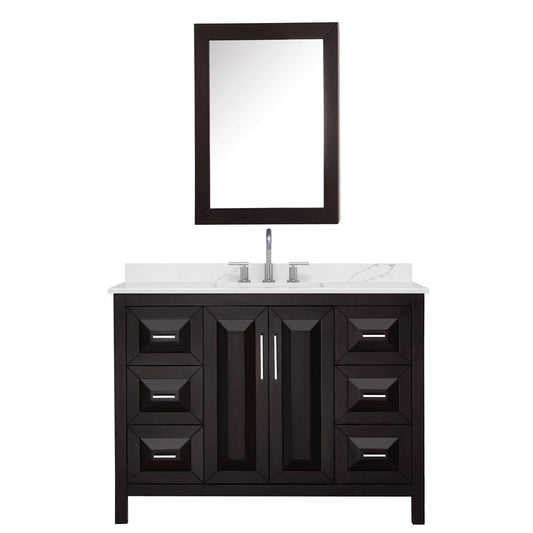 Wyndham Collection Daria 48" Single Bathroom Vanity in Dark Espresso, Giotto Quartz Countertop, Undermount Square Sink (3-Hole), Polished Chrome Trim, Medicine Cabinet