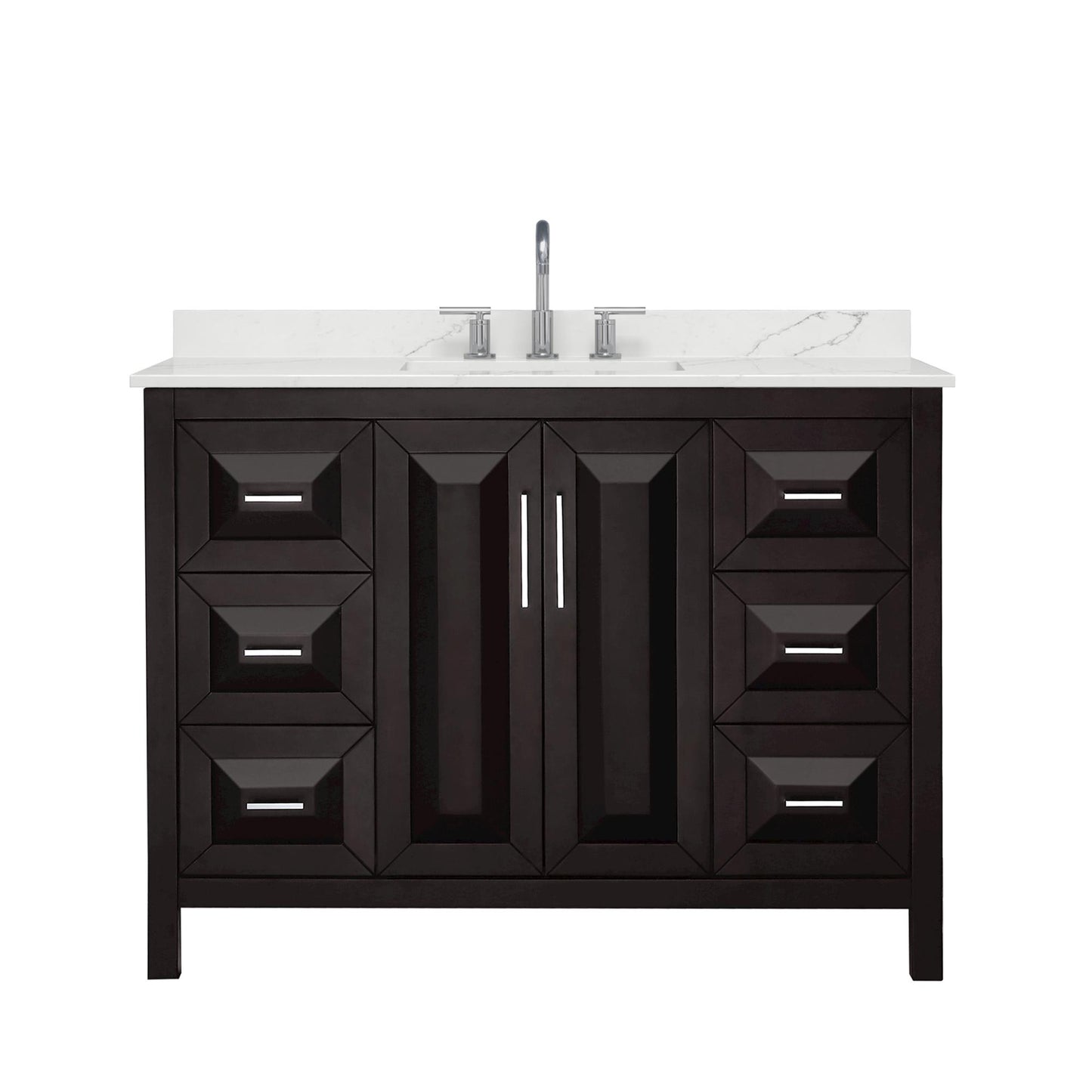 Wyndham Collection Daria 48" Single Bathroom Vanity in Dark Espresso, Giotto Quartz Countertop, Undermount Square Sink (3-Hole), Polished Chrome Trim