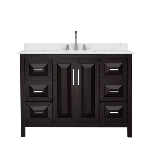 Wyndham Collection Daria 48" Single Bathroom Vanity in Dark Espresso, Giotto Quartz Countertop, Undermount Square Sink (3-Hole), Polished Chrome Trim