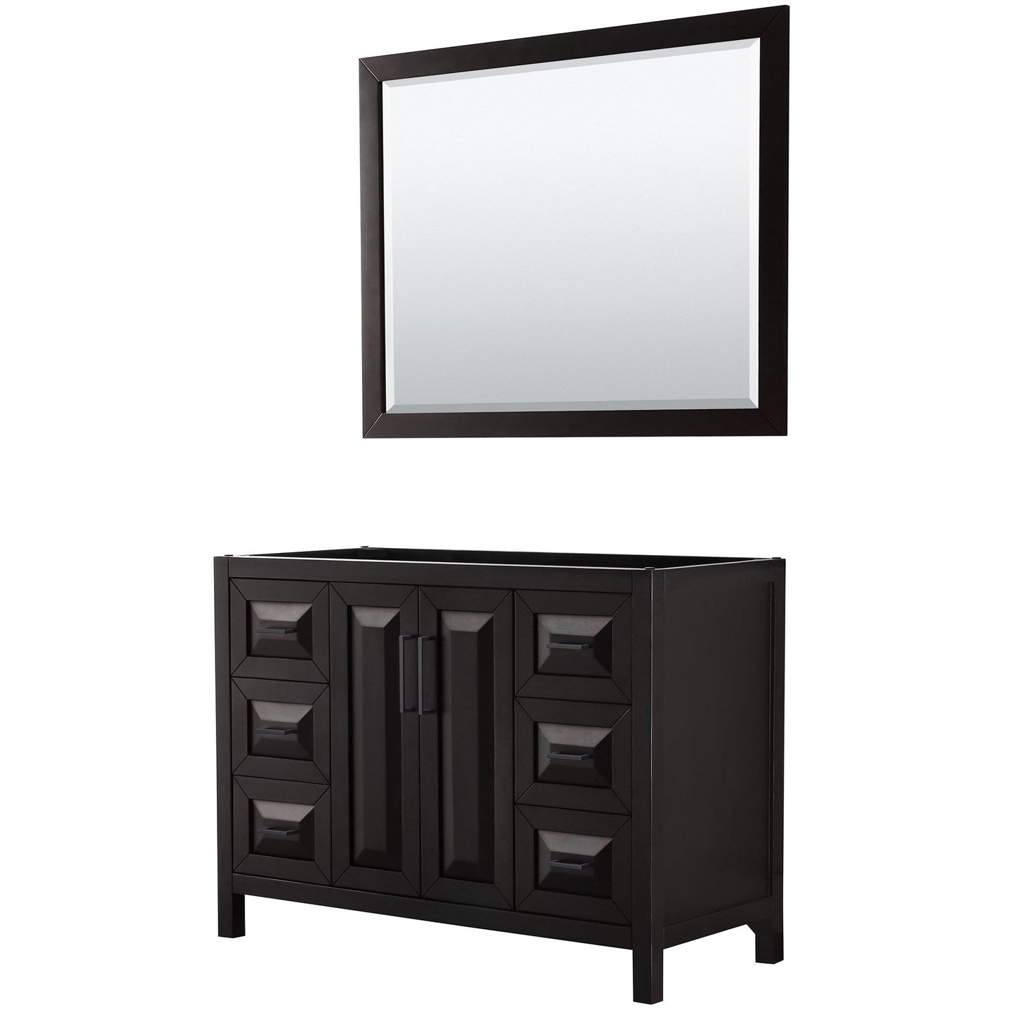 Wyndham Collection Daria 48" Single Bathroom Vanity in Dark Espresso, No Countertop, No Sink, Matte Black Trim, 46" Mirror