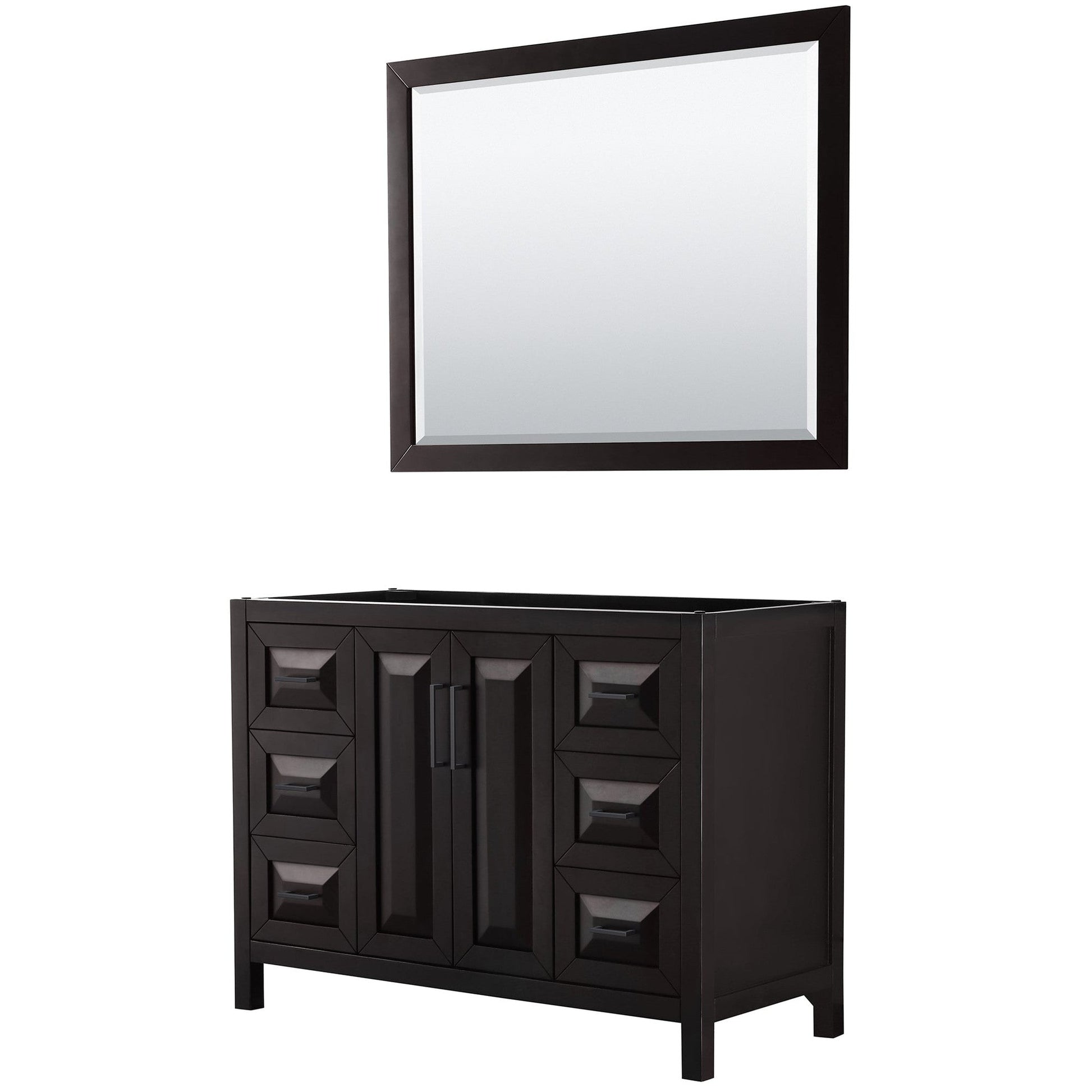 Wyndham Collection Daria 48" Single Bathroom Vanity in Dark Espresso, No Countertop, No Sink, Matte Black Trim, 46" Mirror