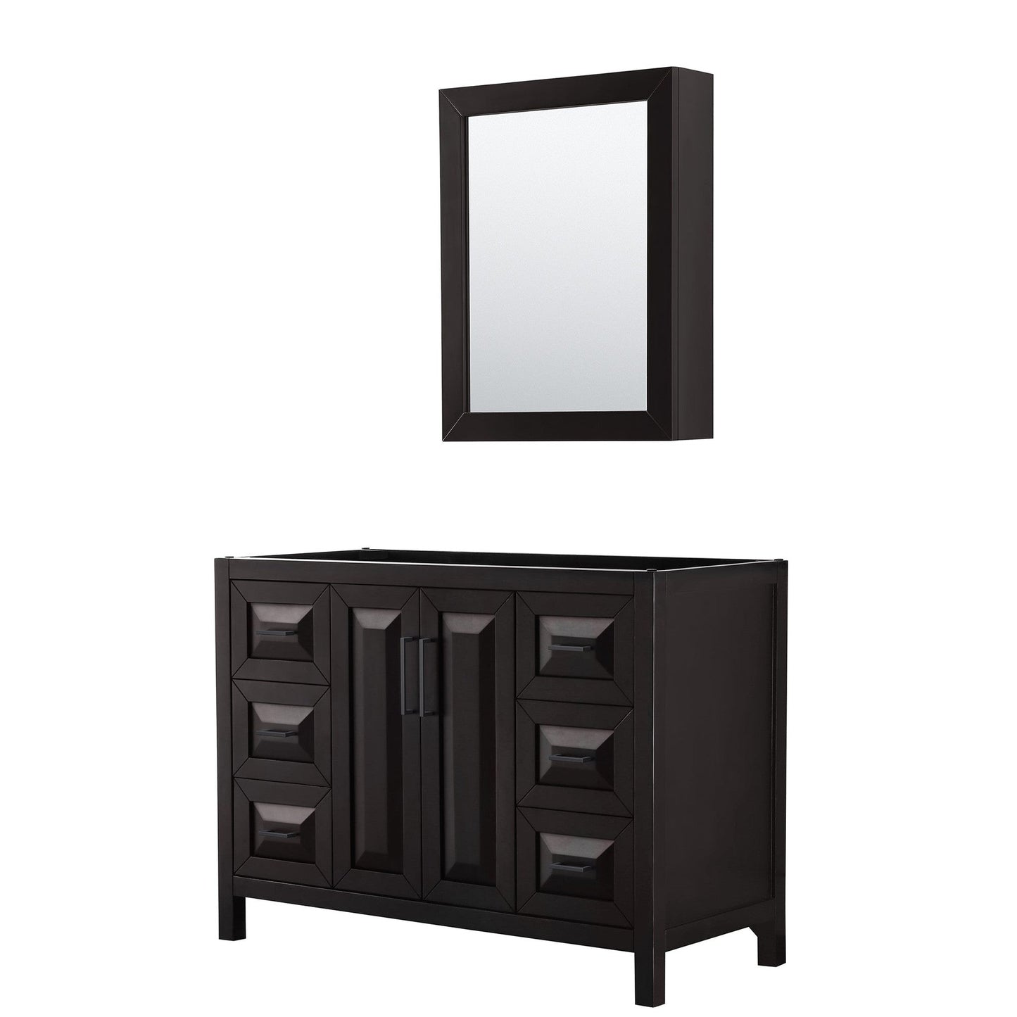 Wyndham Collection Daria 48" Single Bathroom Vanity in Dark Espresso, No Countertop, No Sink, Matte Black Trim, Medicine Cabinet
